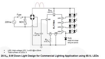 Application Circuit Diagram - onsemi FL77944 Dimmable High-Power LED Direct AC Driver